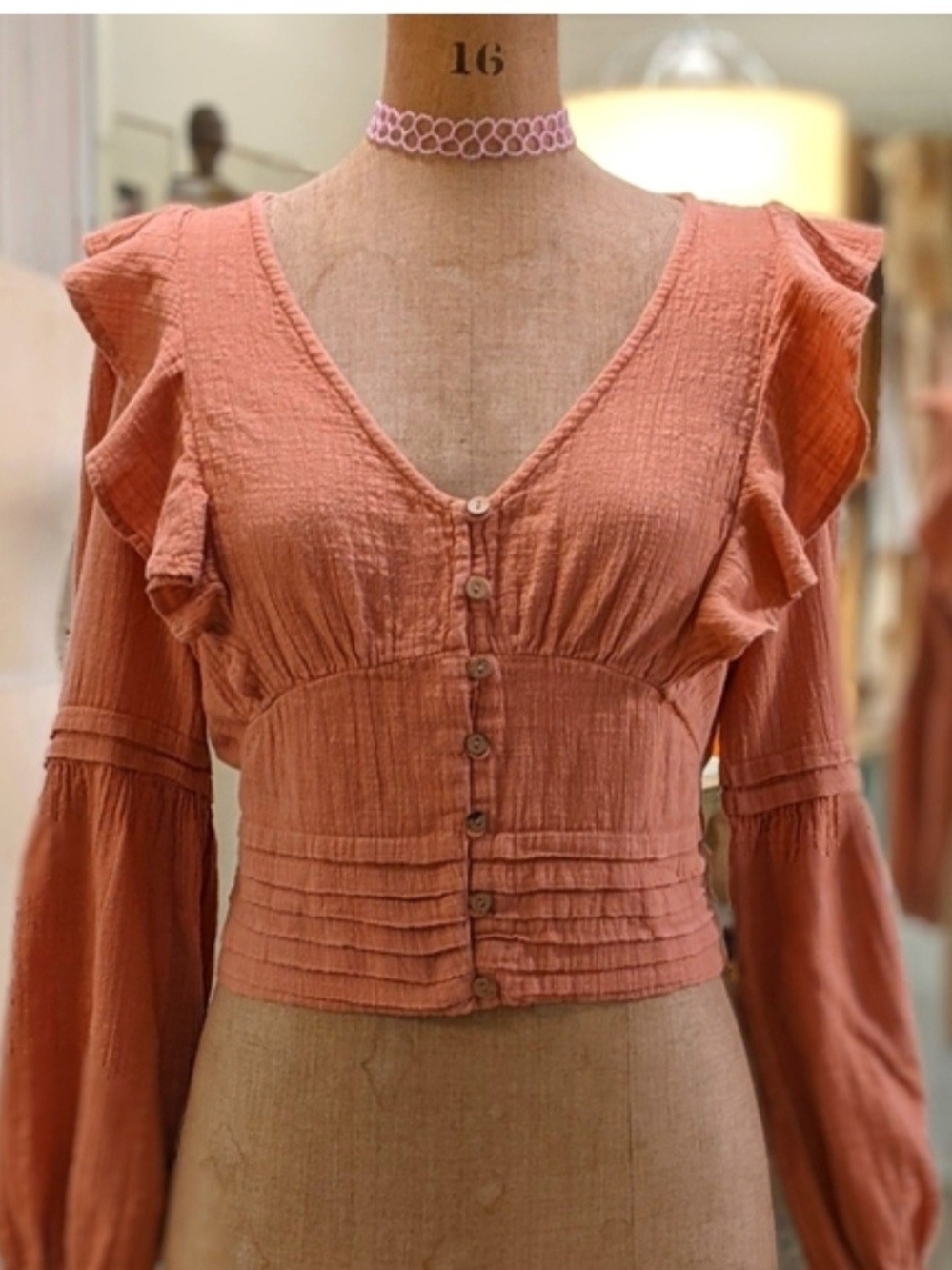 PRIMARK Rust Ruffle Button-Front Crop Top - Unbranded